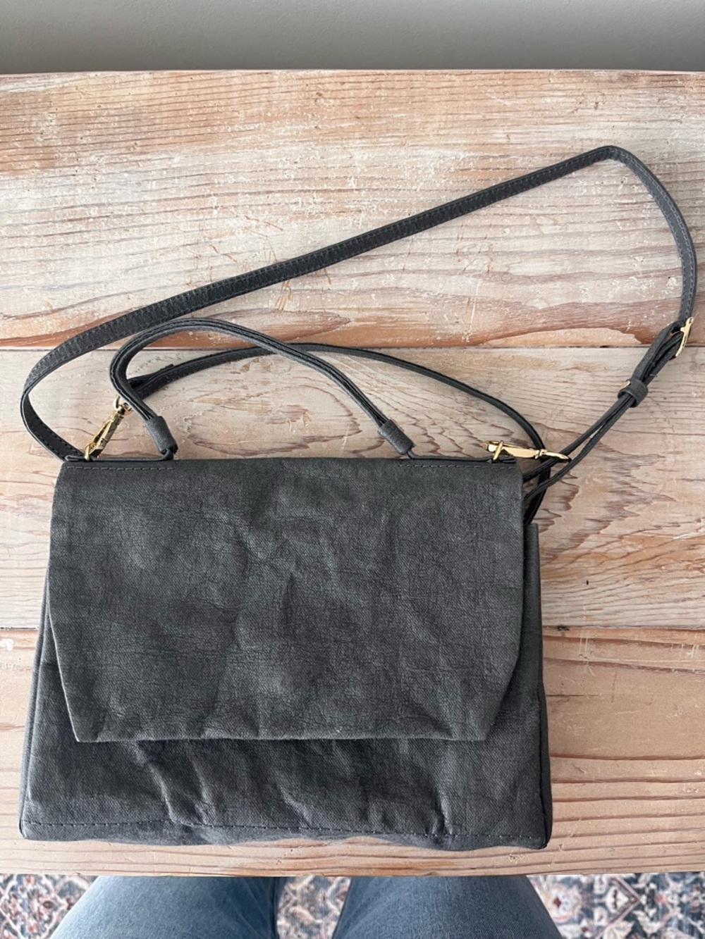 Uashmama Gray Paperbag Minimalist Crossbody Bag with Handle; NWOT!!!